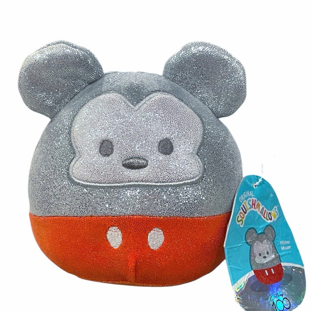 Disney Squishmallows Sparkle Mickey Mouse Plush 100th Anniversary Gray Orange 5β
